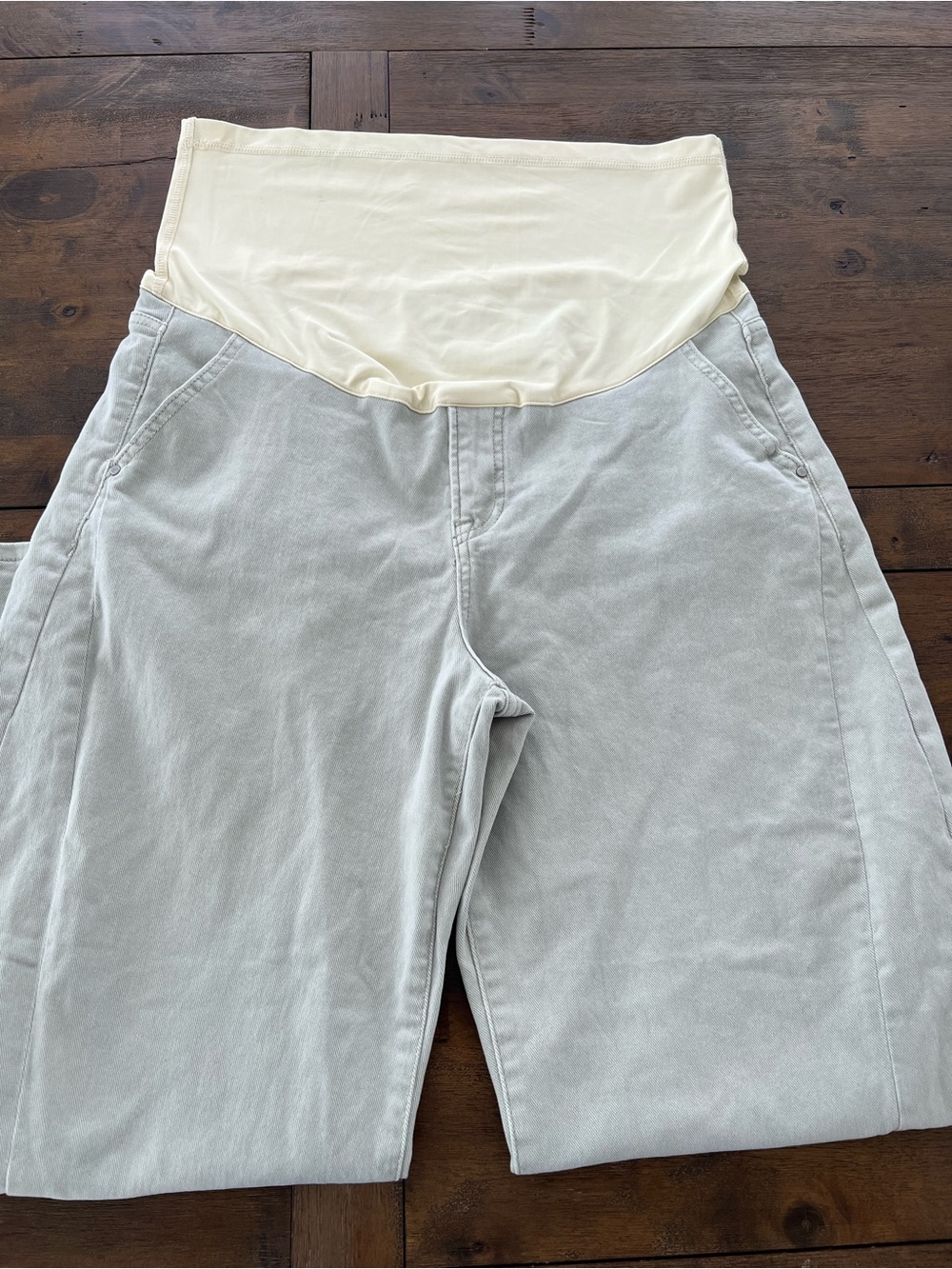 Maternity Light Gray Cotton Blend Bottoms with Cream Panel